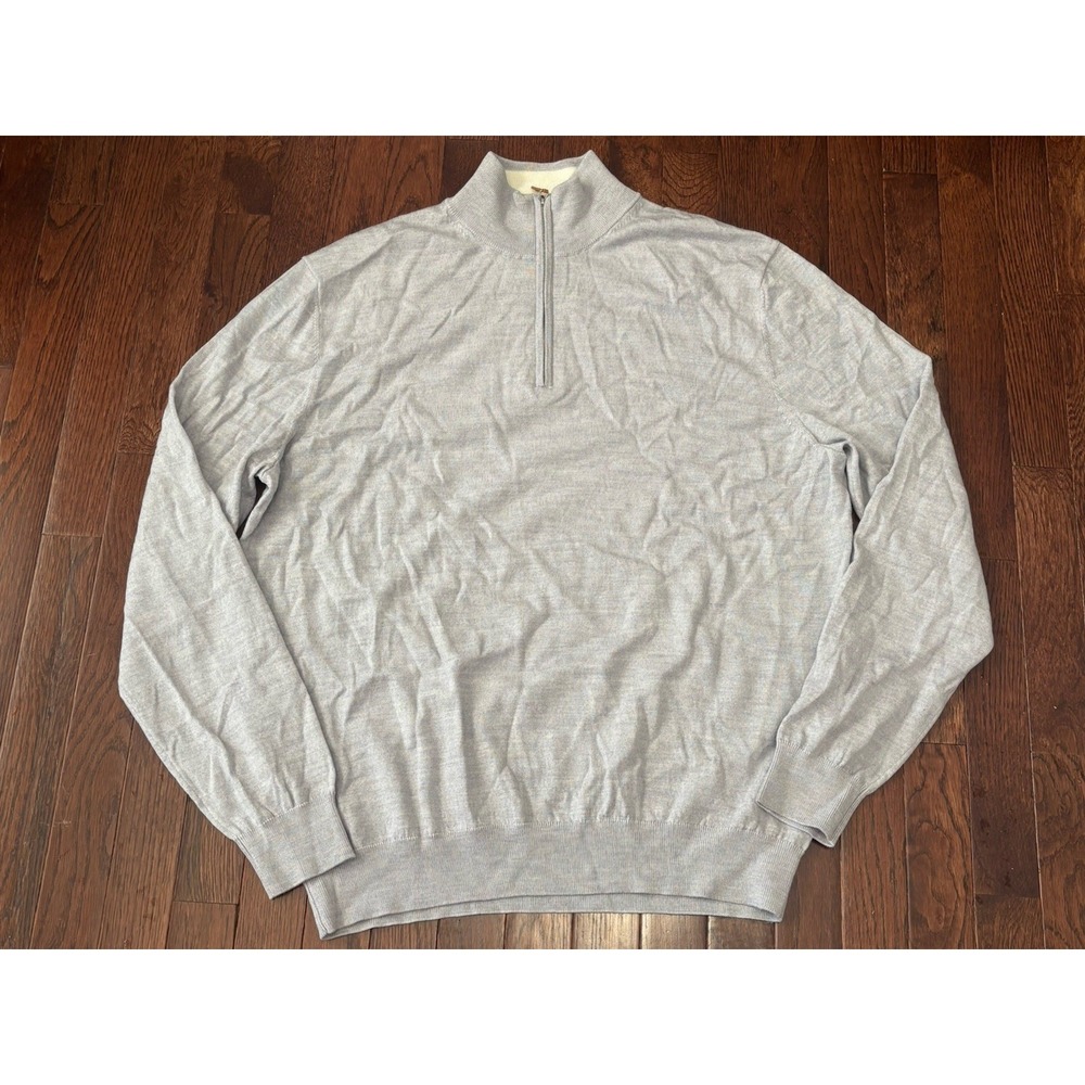 Collars And Co Sweater Mens XXL Gray 1/4 Zip‎ Long Sleeve Golf Merino Wool